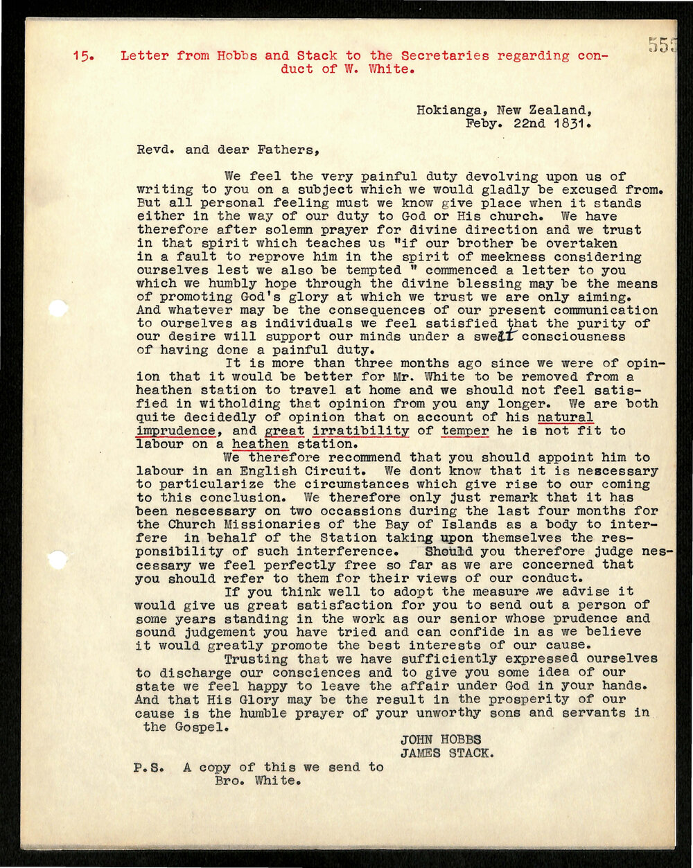 Letter to Secretaries from Hobbs and Stack