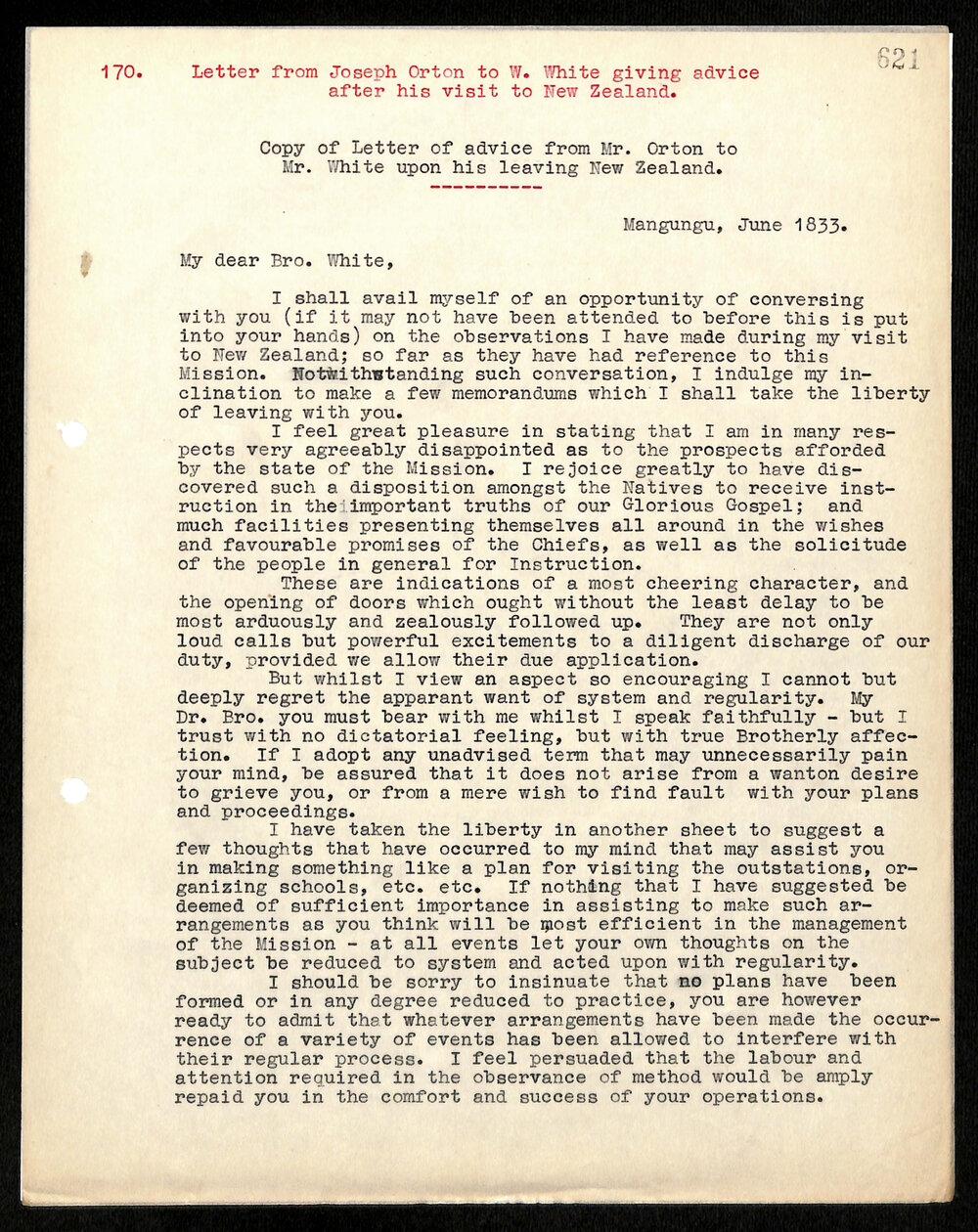 Letter to W. White from Joseph Orton
