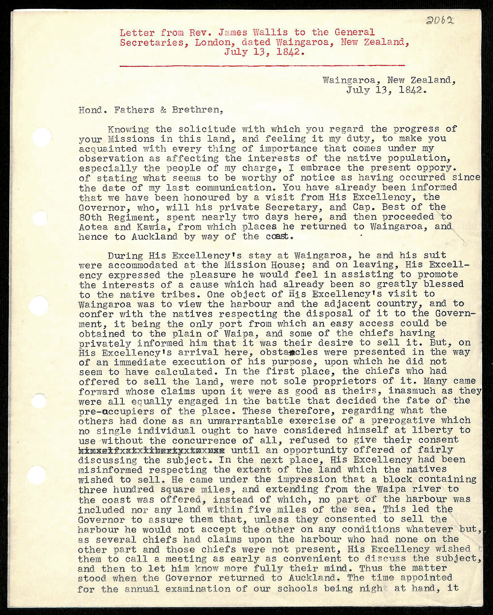 Letter to General Secretaries from Rev. James Wallis