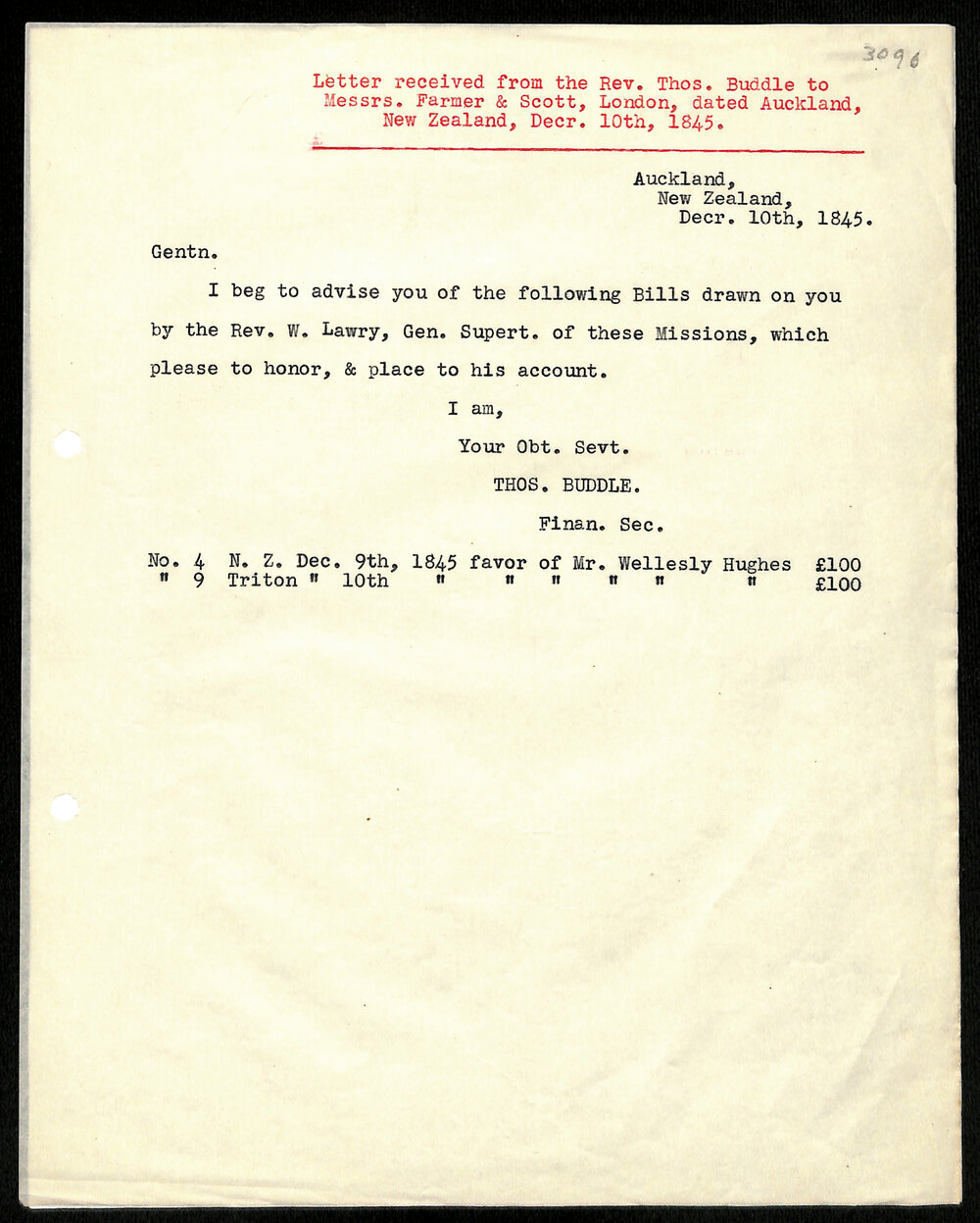 Letter to Messrs. Farmer and Scott from Rev. Thos Buddle