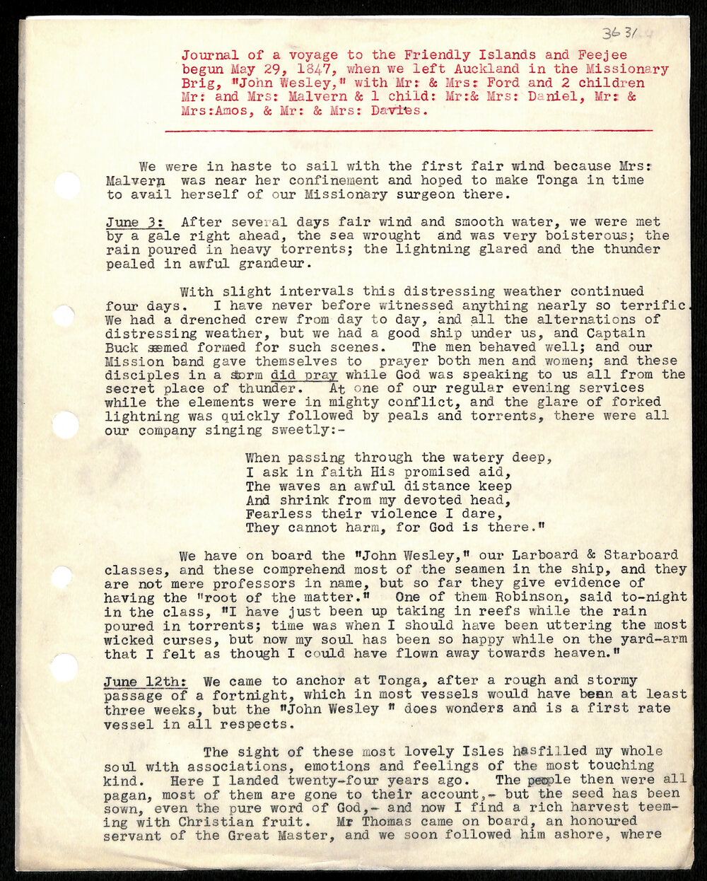 Journal of voyage to Friendly Isles [Tonga][to Secretaries], from [W Lawry on board John Wesley]