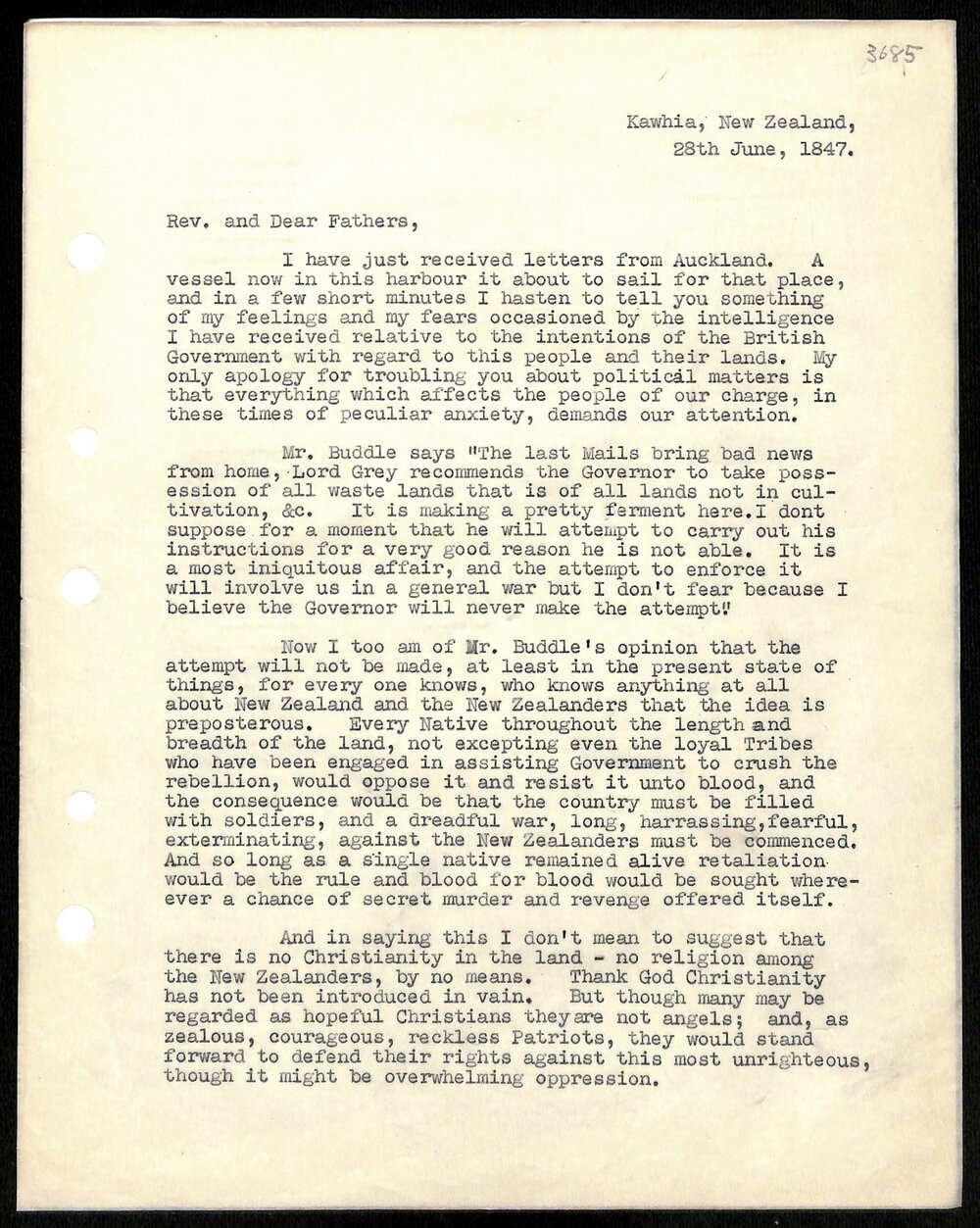 Letter to Secretaries from John Whiteley