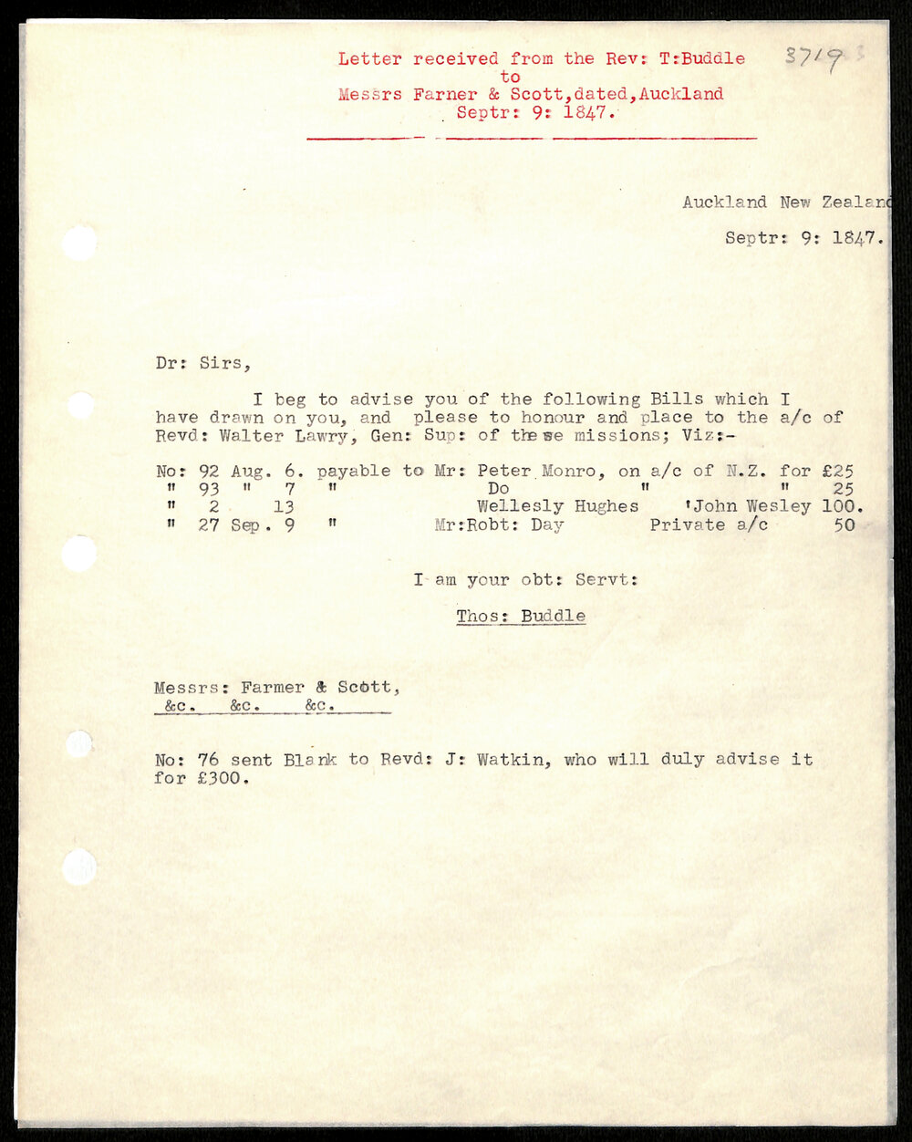 Letter to Messrs. Farmer and Scott from Rev. T. Buddle