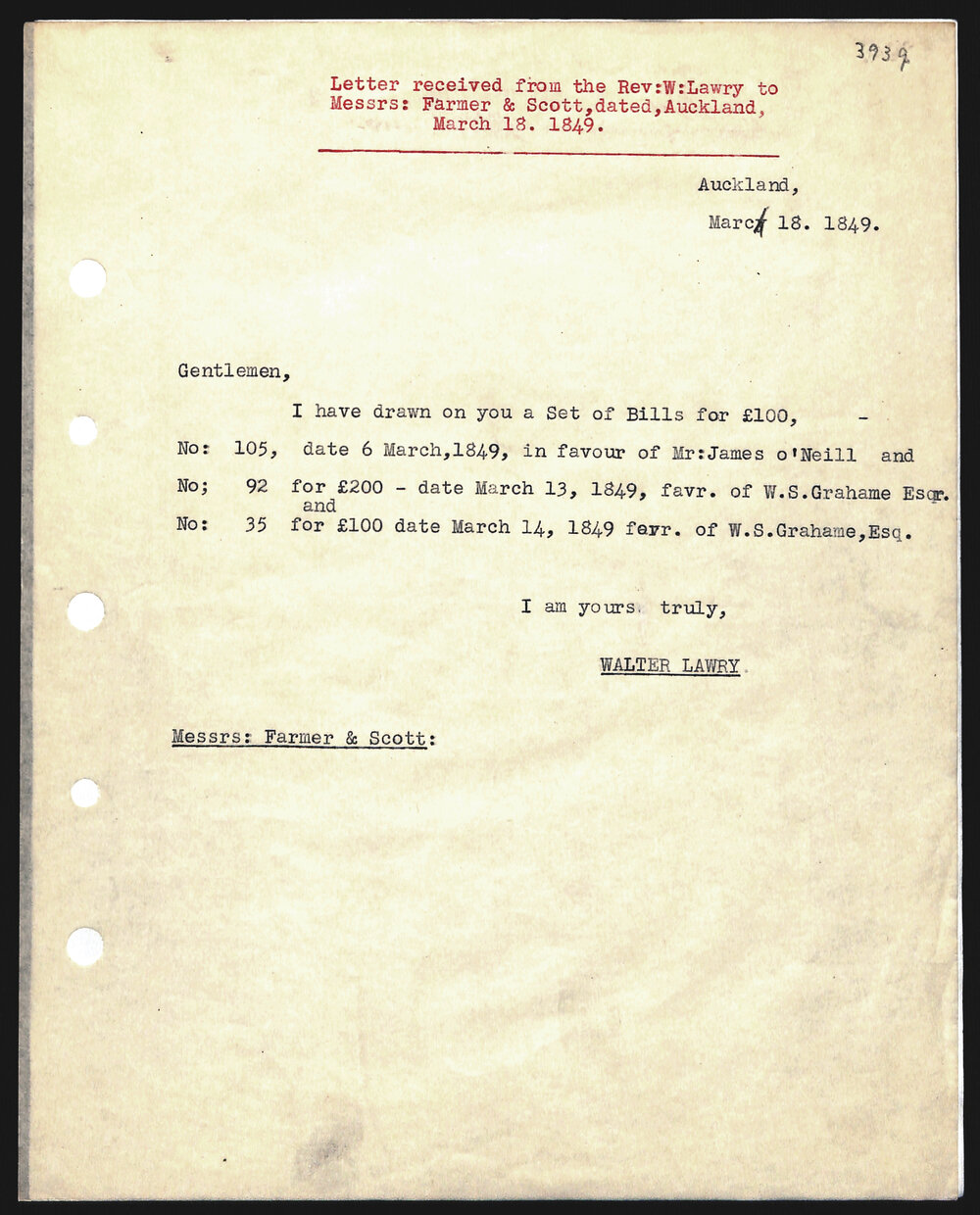 Letter to Messrs. Farmer and Scott from Rev. W. Lawry