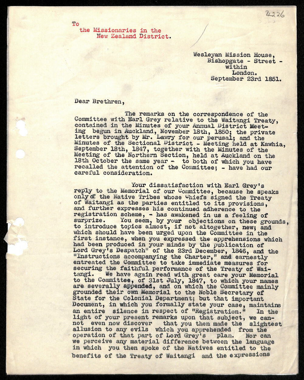 Letter to Missionaries in the New Zealand District from John Beecham