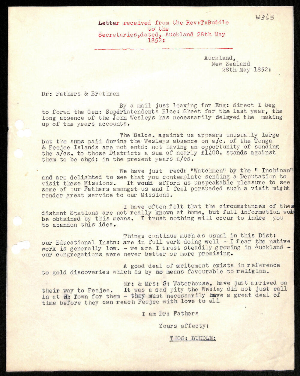 Letter to Rev. G. Osborne from Rev. W. Lawry