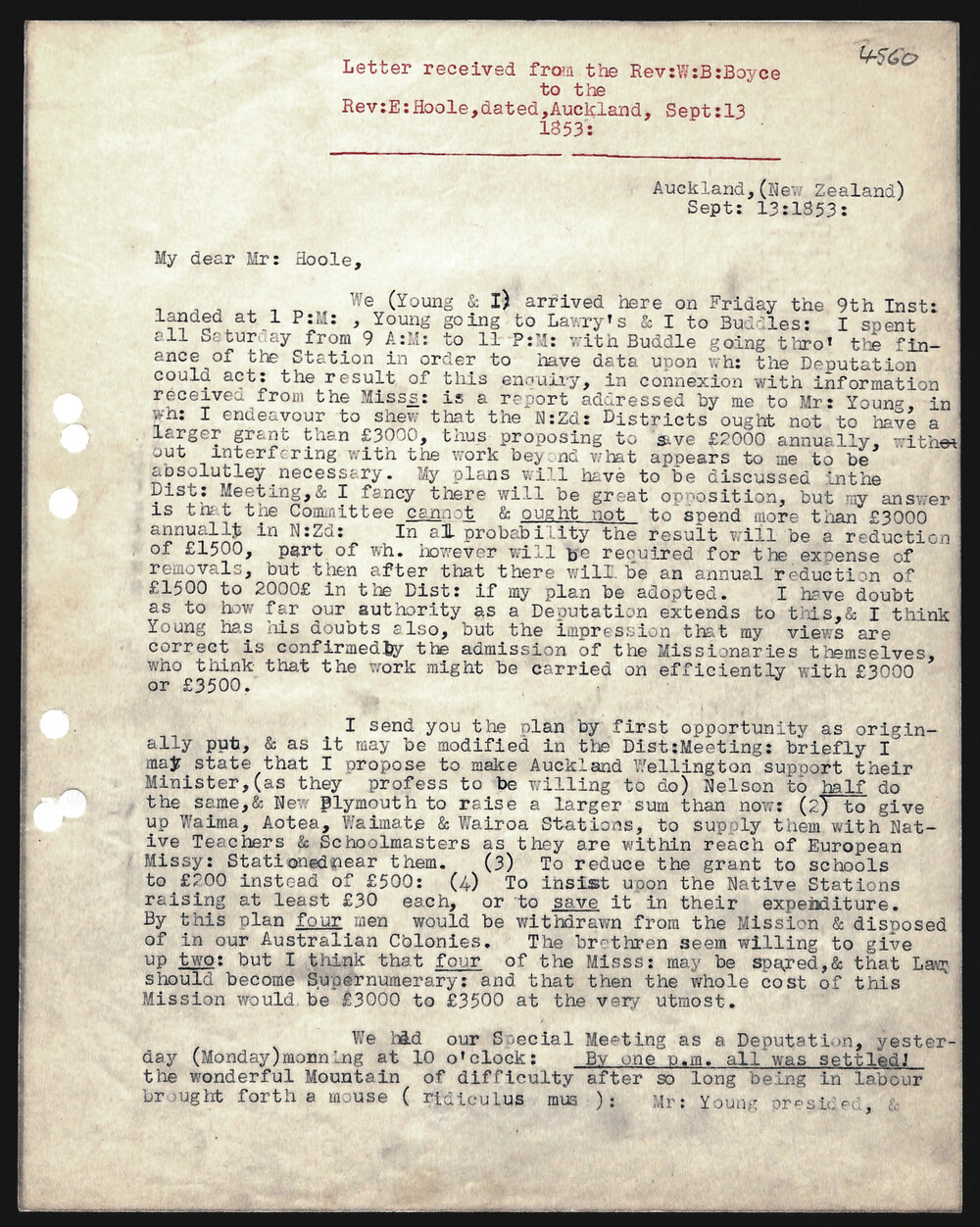Letter to Rev. E. Hoole from Rev. W. B. Boyce