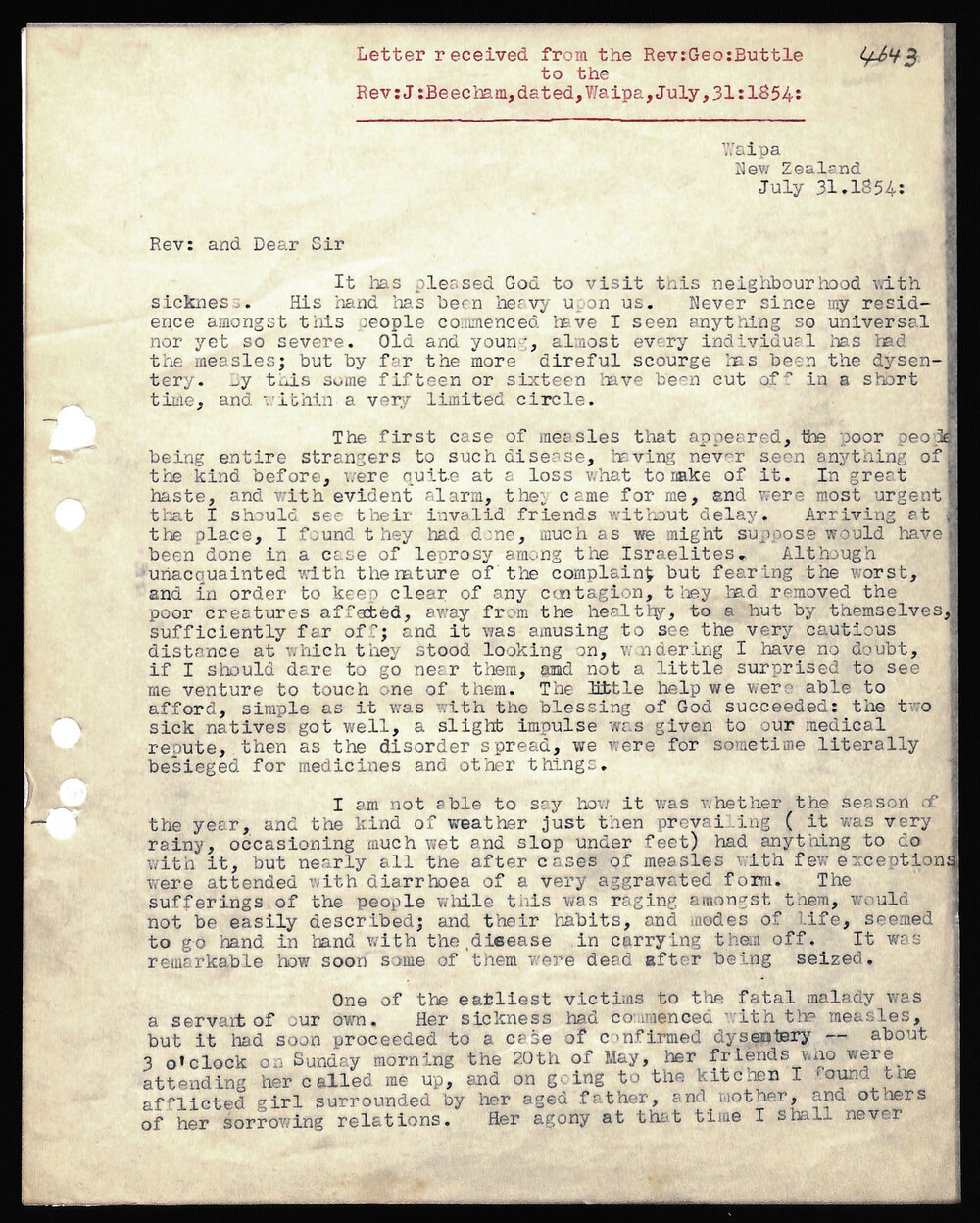 Letter to Rev. J. Beecham from Rev. Geo Buttle