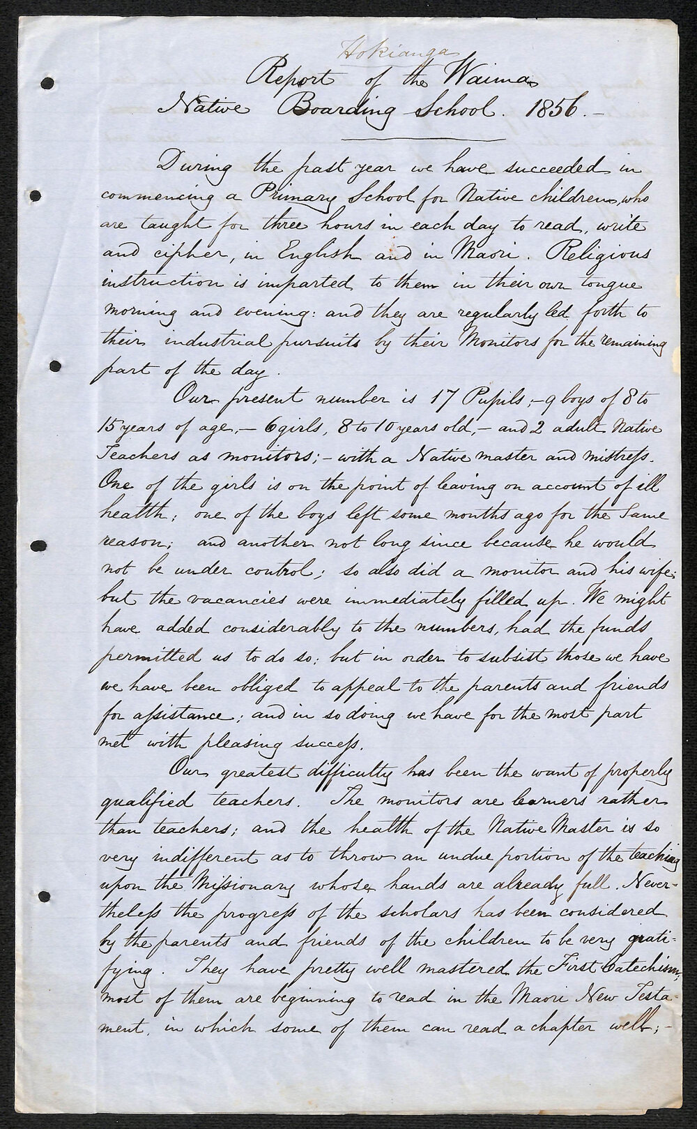 Hokianga Circuit &ndash; Waima Native Boarding School &amp; Hokianga School Reports by Rev. Henry H. Lawry