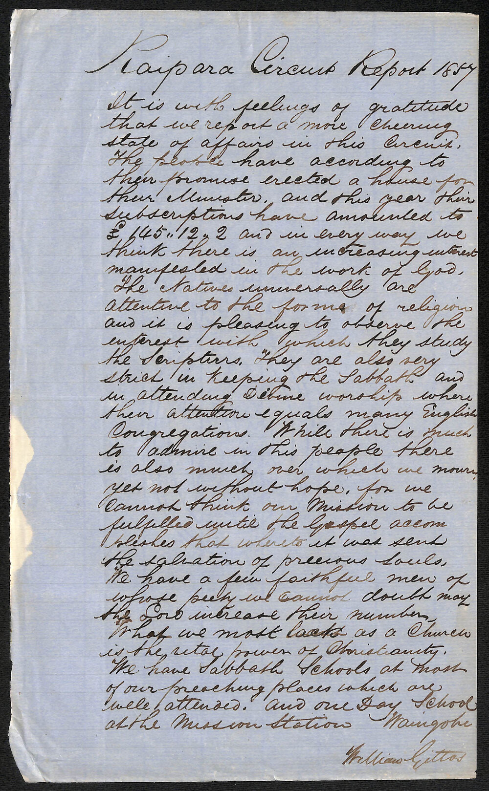 Kaipara Circuit &ndash; Kaipara Circuit Report by Rev. William Gittos