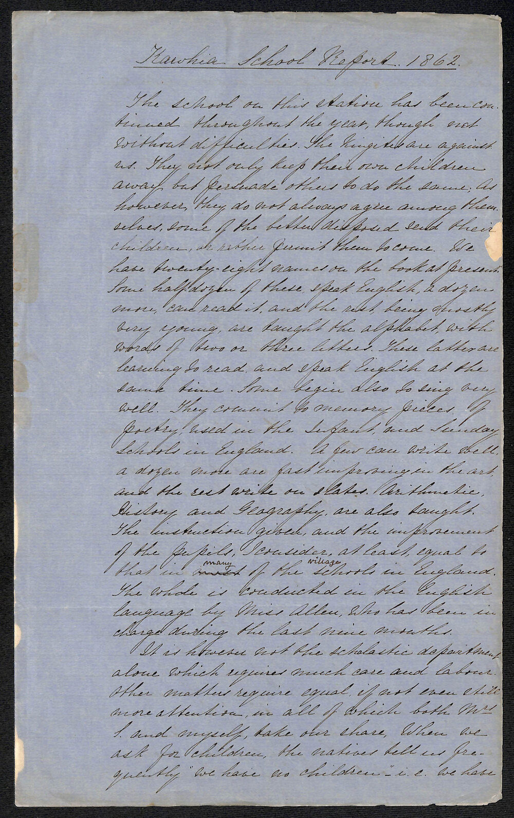 Kawhia Circuit &ndash; Kawhia School Report by Rev. C. H. Schnackenberg