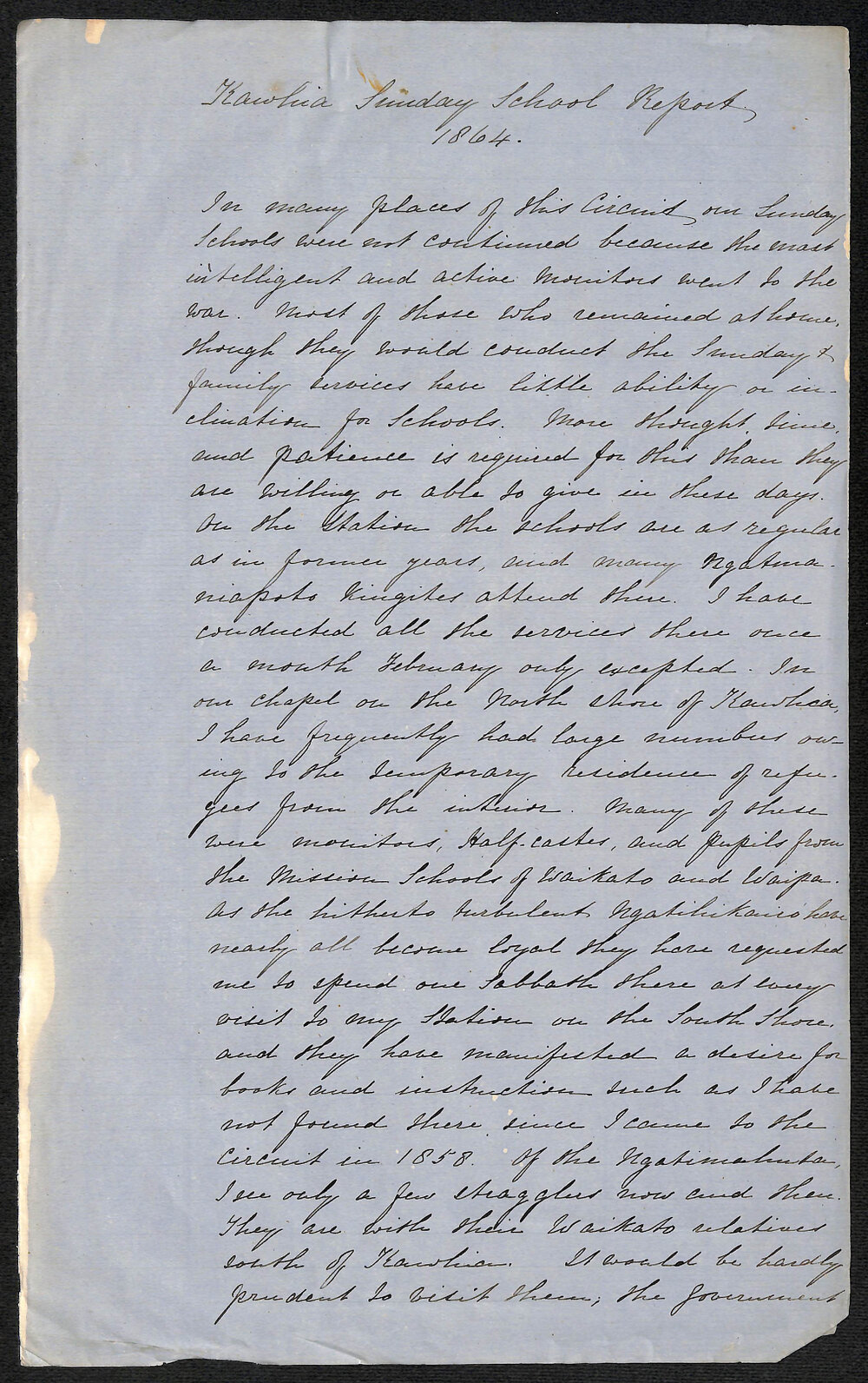 Kawhia Circuit &ndash; Kawhia Sunday School Report by Rev. C. H. Schnackenberg