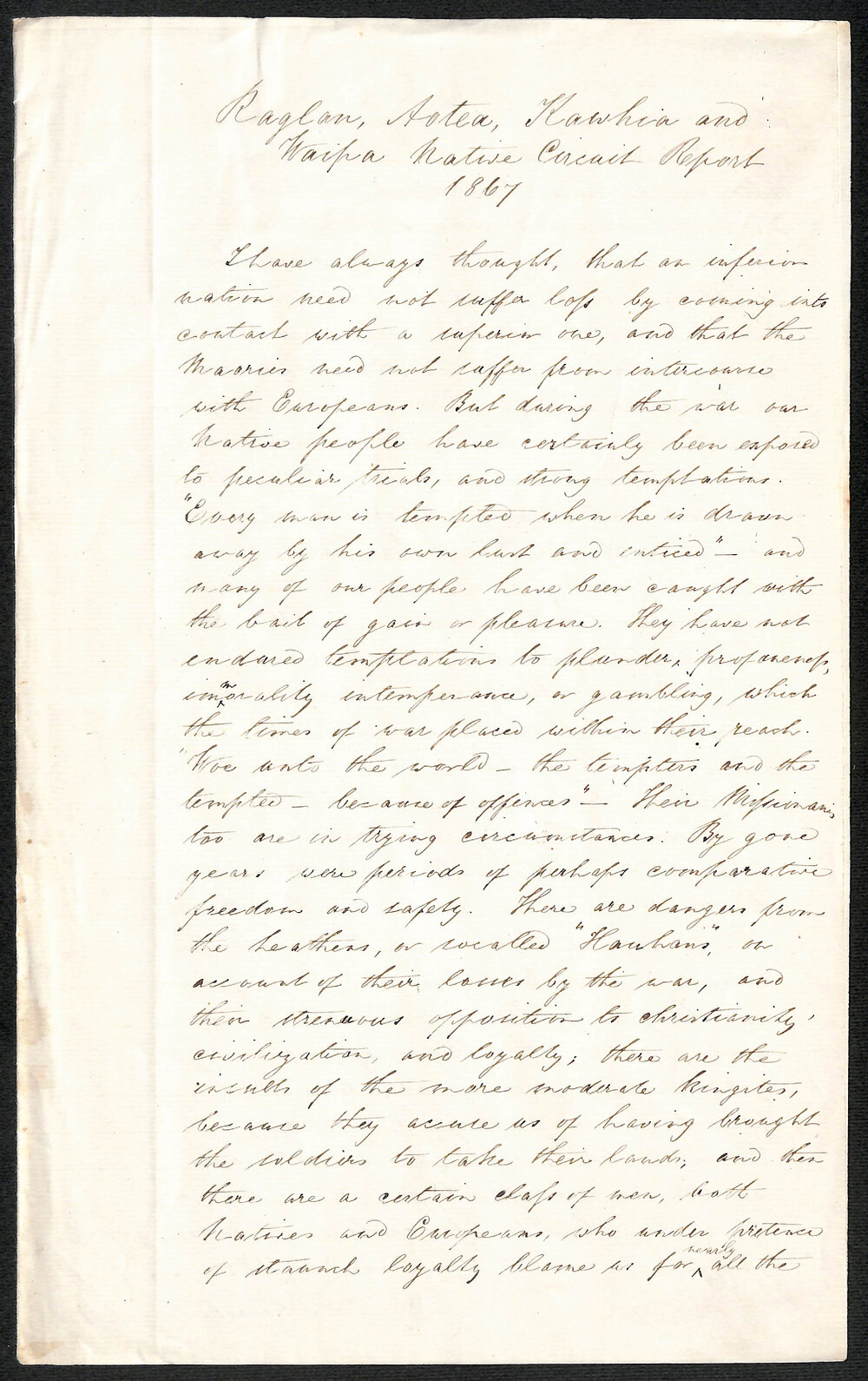 Raglan, Kawhia, Aotea, Waingaroa, Karakariki, &amp; Waipa Circuit &ndash; Raglan, Aotea, Kawhia, Waipa Native Circuit Report by Rev. C. H. Schnackenberg