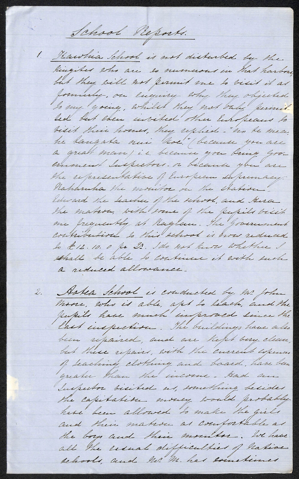 Raglan, Kawhia, Aotea, Waingaroa, Karakariki, &amp; Waipa Circuit &ndash; Kawhia, Aotea, and Karakariki Schools Report by Rev. C. H. Schnackenberg