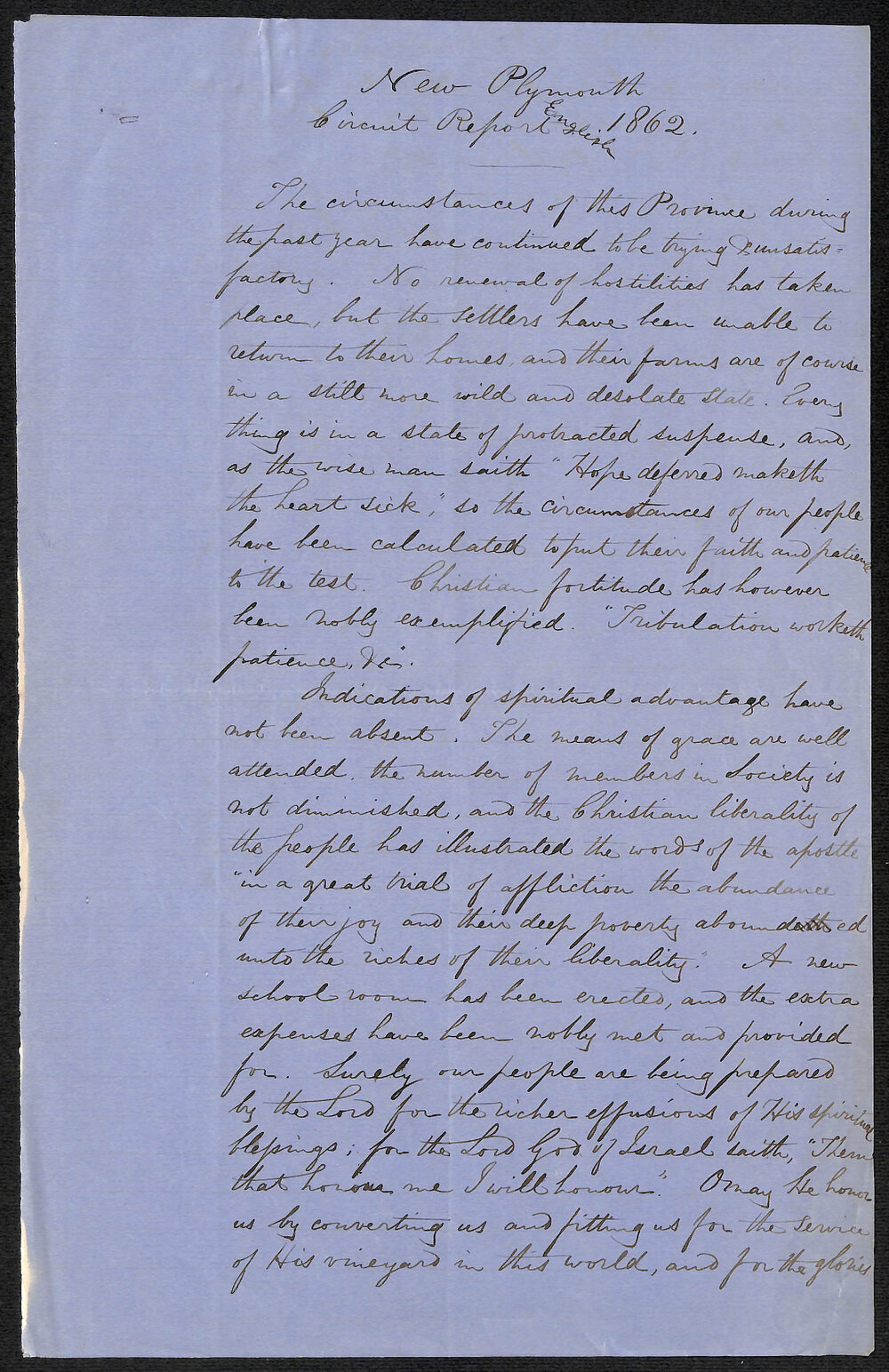 New Plymouth Circuit European &ndash; New Plymouth Circuit English Department Report by Rev. John Whiteley