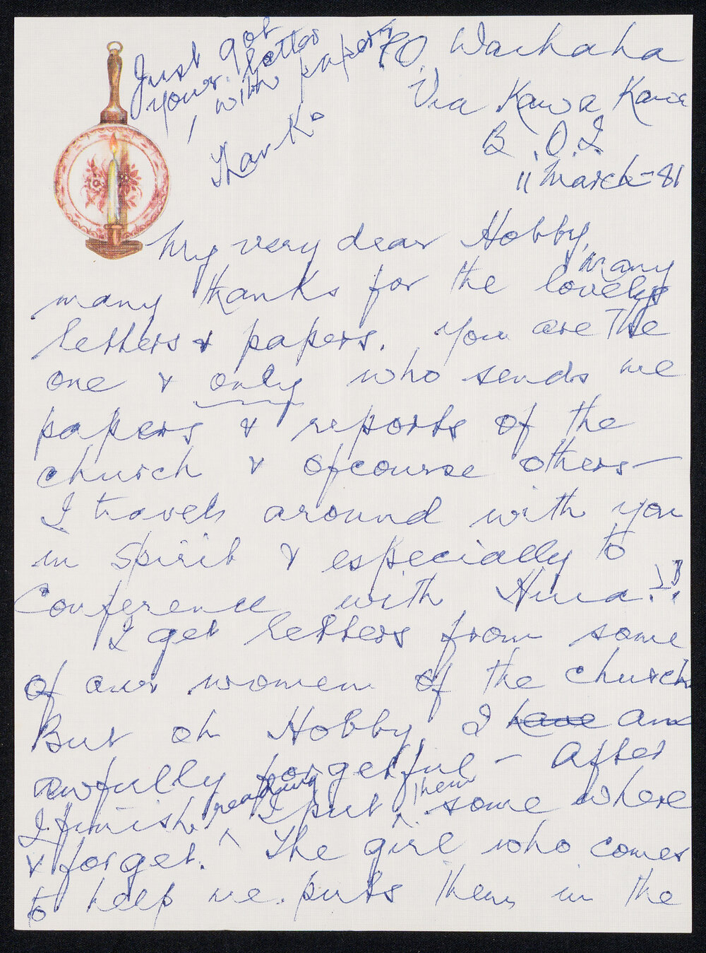 Letter Addressed to Hobby [Sister Hobbs] from Atawhai [Sister Wilcox]