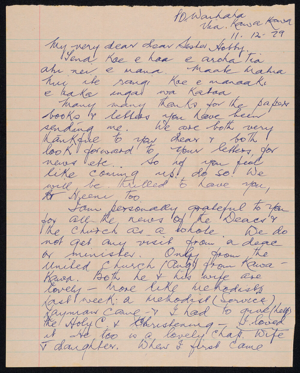 Letter Addressed to Hobby [Sister Hobbs] from Atawhai [Sister Wilcox]