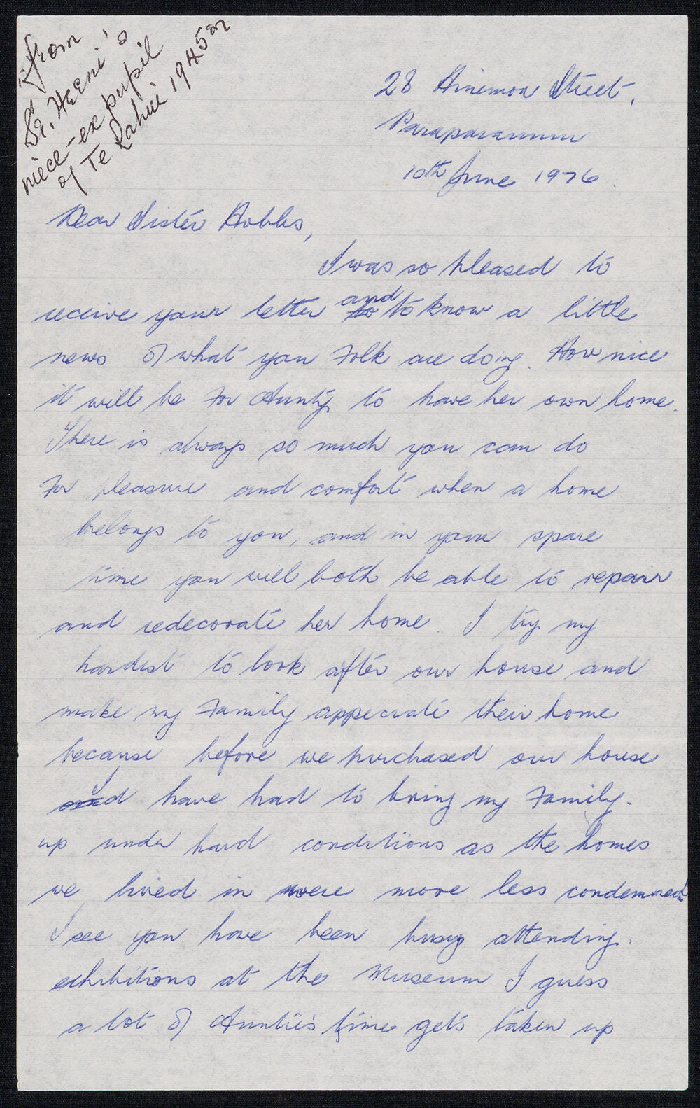 Letter Addressed to Sister Hobbs from Nora Bobby [Pidduck] and Family