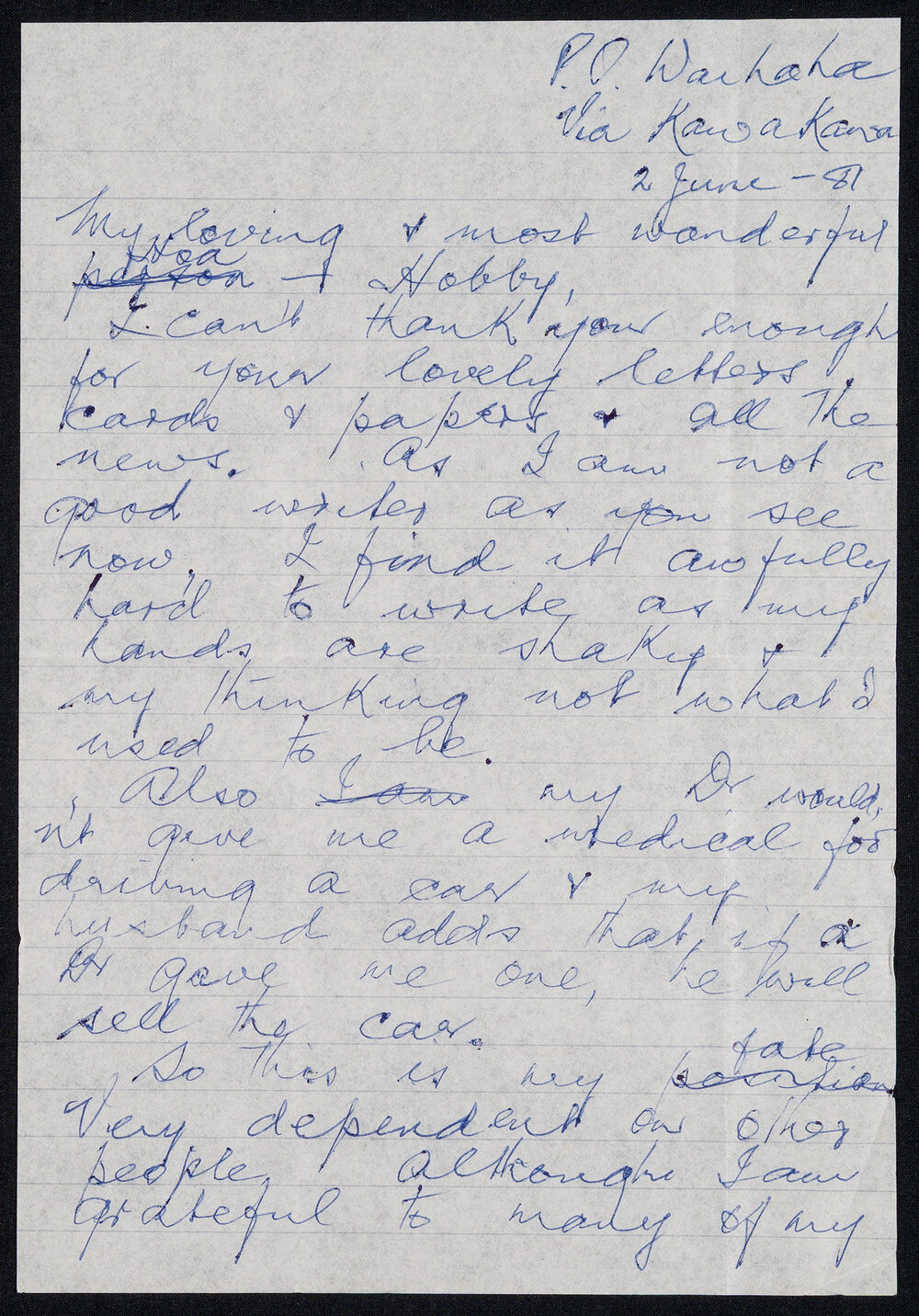 Letter Addressed to Hobby [Sister Hobbs] from Atawhai [Sister Wilcox]