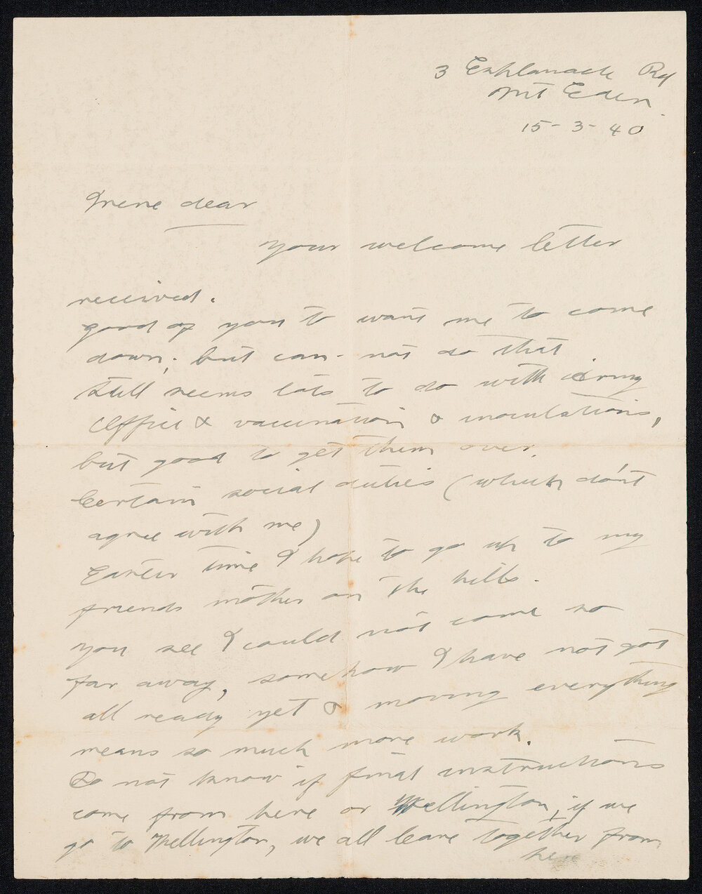 Letter Addressed to Irene from [Her Sister] Ruth Hobbs [Before Being Stationed Overseas During WW2]