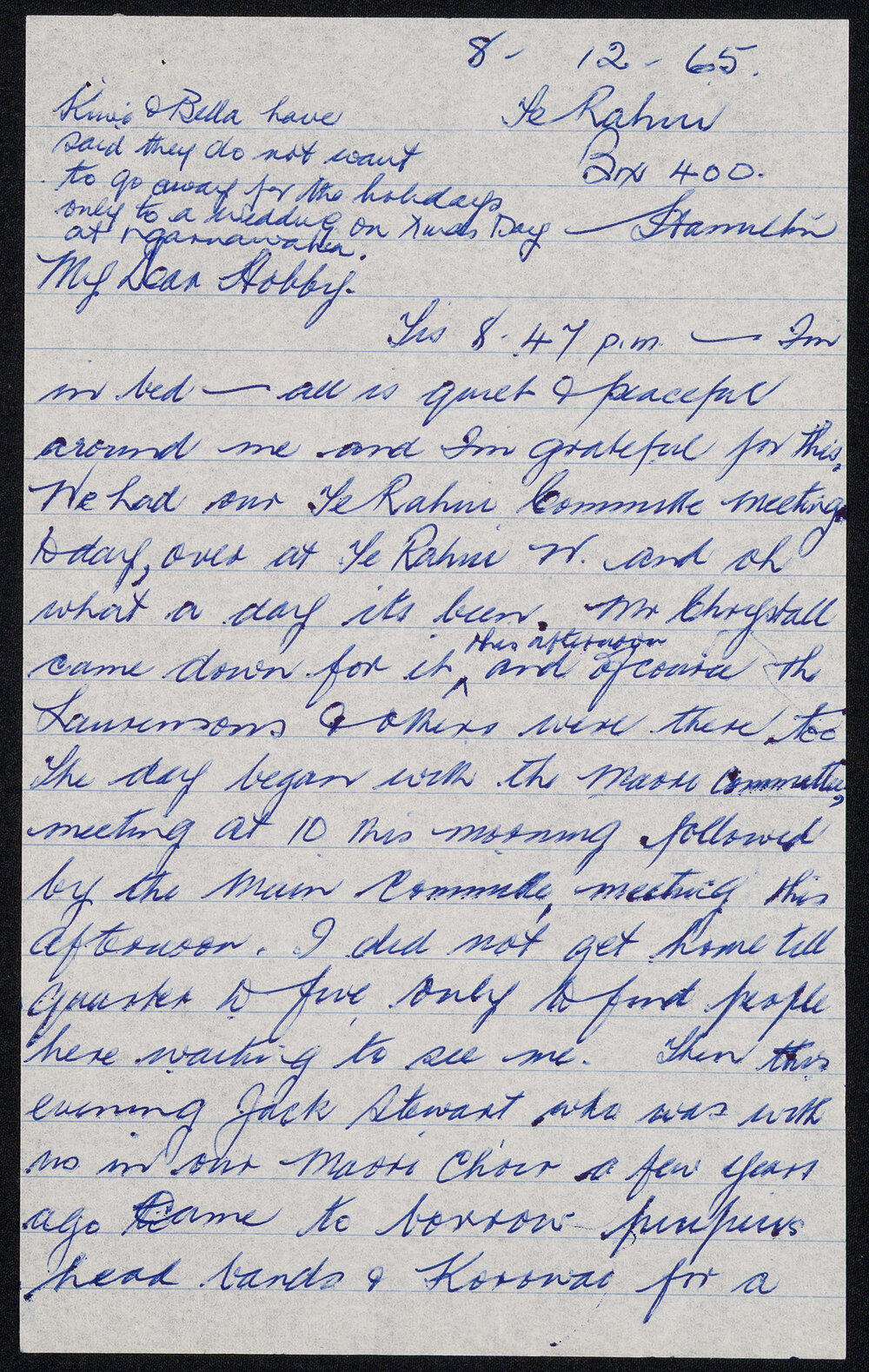 Letter Addressed to Hobby [Sister Hobbs] from Heeni [Sister Wharemaru]