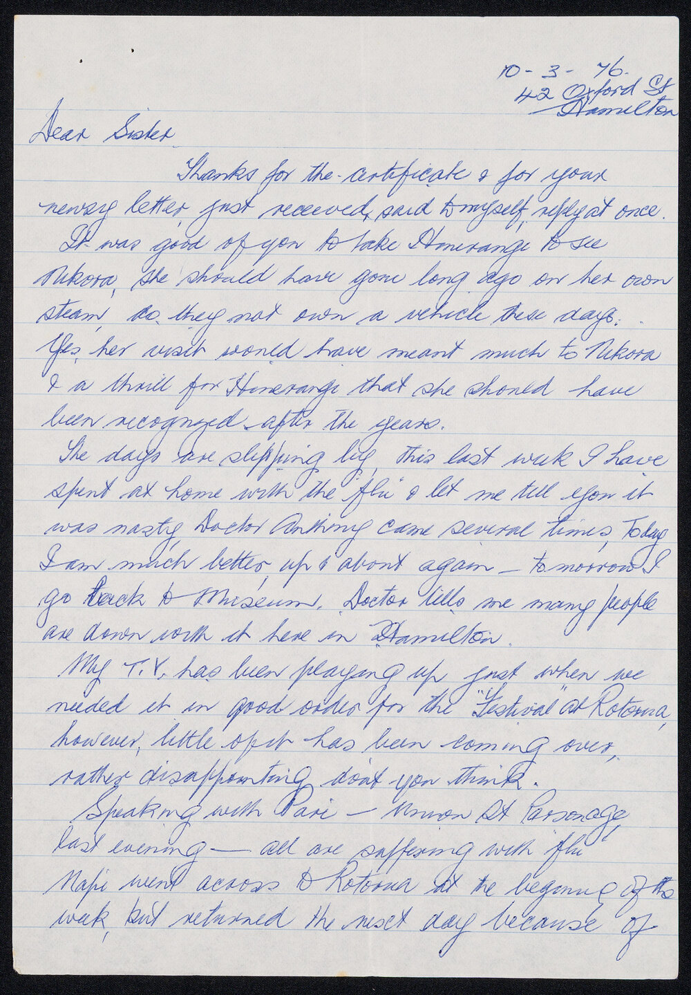 Letter Addressed to Sister [Hobbs] from Heeni [Sister Wharemaru]