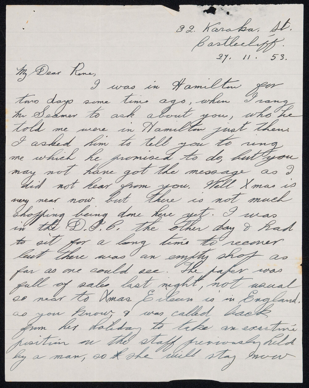 Letter Addressed to Rene from Letitia Martin