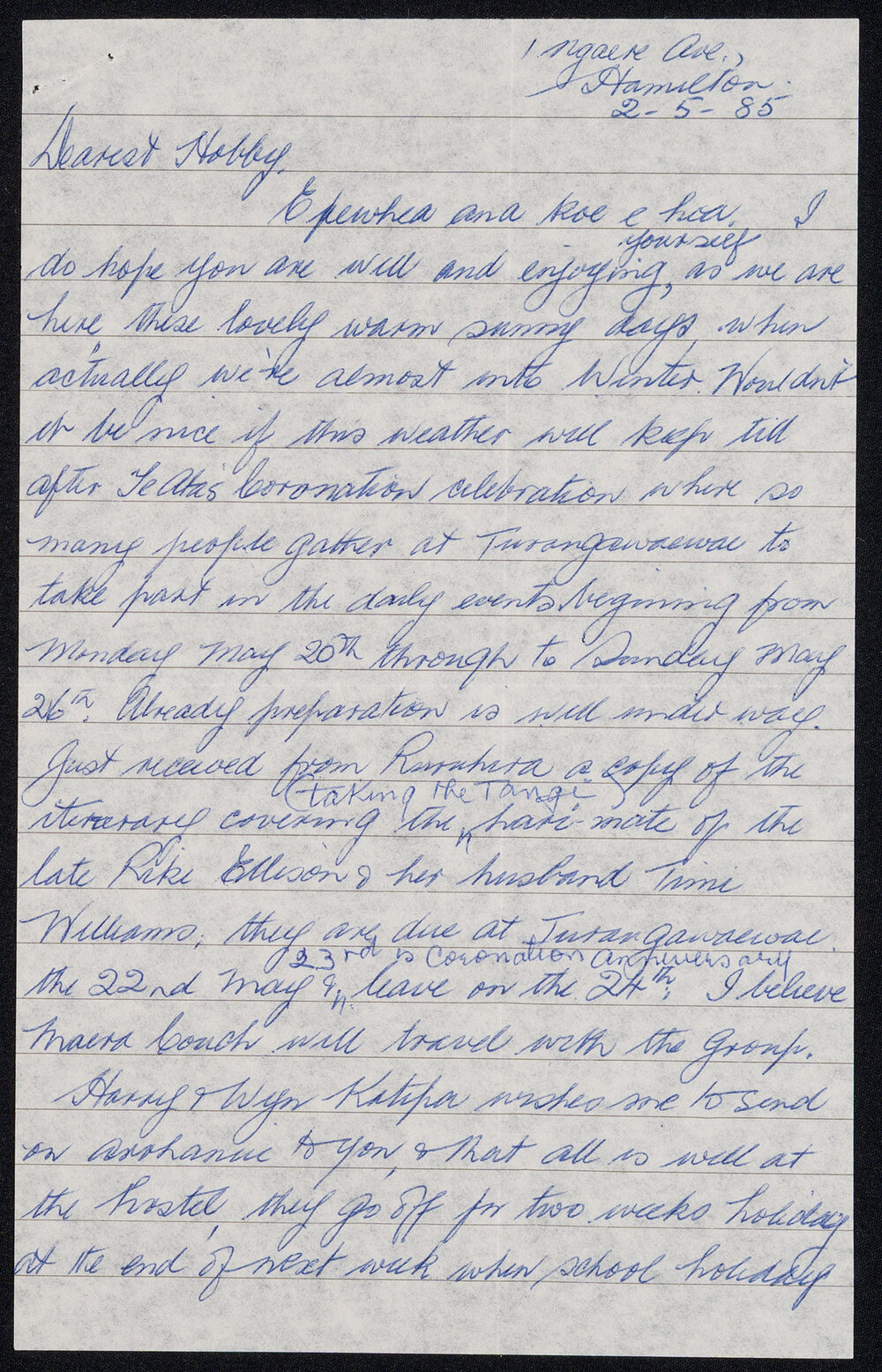 Letter Addressed to Hobby [Sister Hobbs] from Heeni [Sister Wharemaru]
