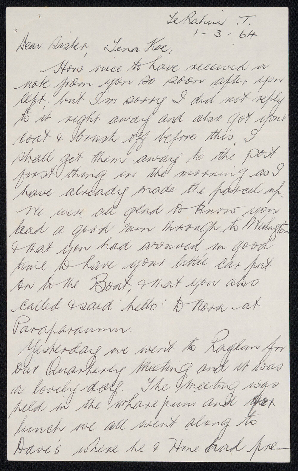 Letter Addressed to Sister [Hobbs] from Heeni [Sister Wharemaru]