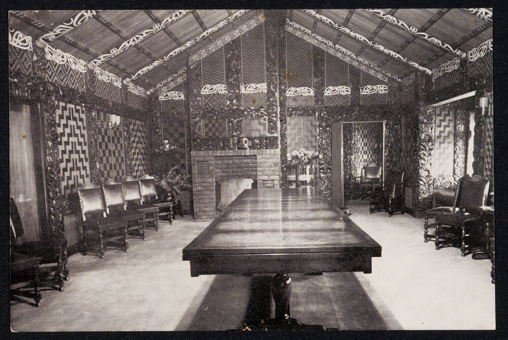 Postcard with Photograph of Tūrongo State Dining Room at Turangawaewae Marae in Ngāruawāhia