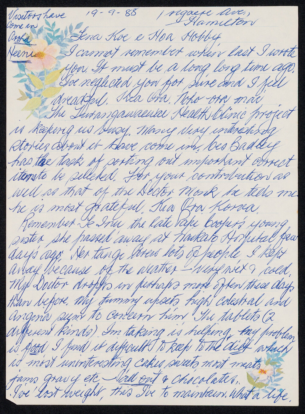 Letter Addressed to Hobby [Sister Hobbs] from Heeni [Sister Wharemaru]