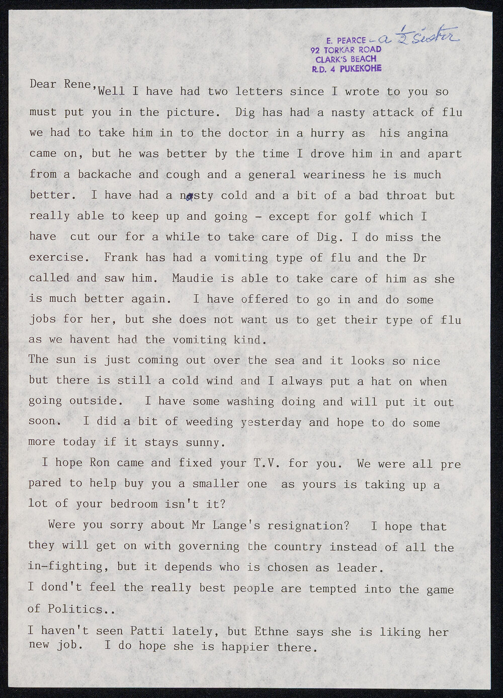 Letter Addressed to Rene [Sister Hobbs] from E. [Pearce, Her Half-Sister] and Dig