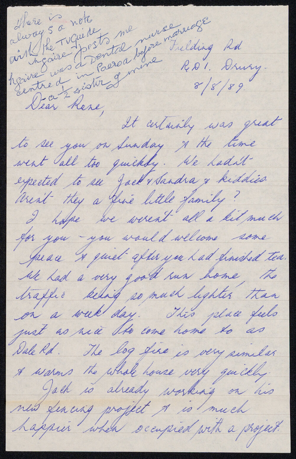Letter Addressed to Rene [Sister Hobbs] from Ngaire [Her Half-Sister and Mother of Ngaire Ann]