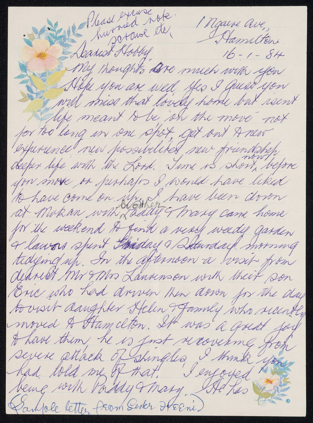 Letter Addressed to Hobby [Sister Hobbs] from Heeni [Sister Wharemaru]