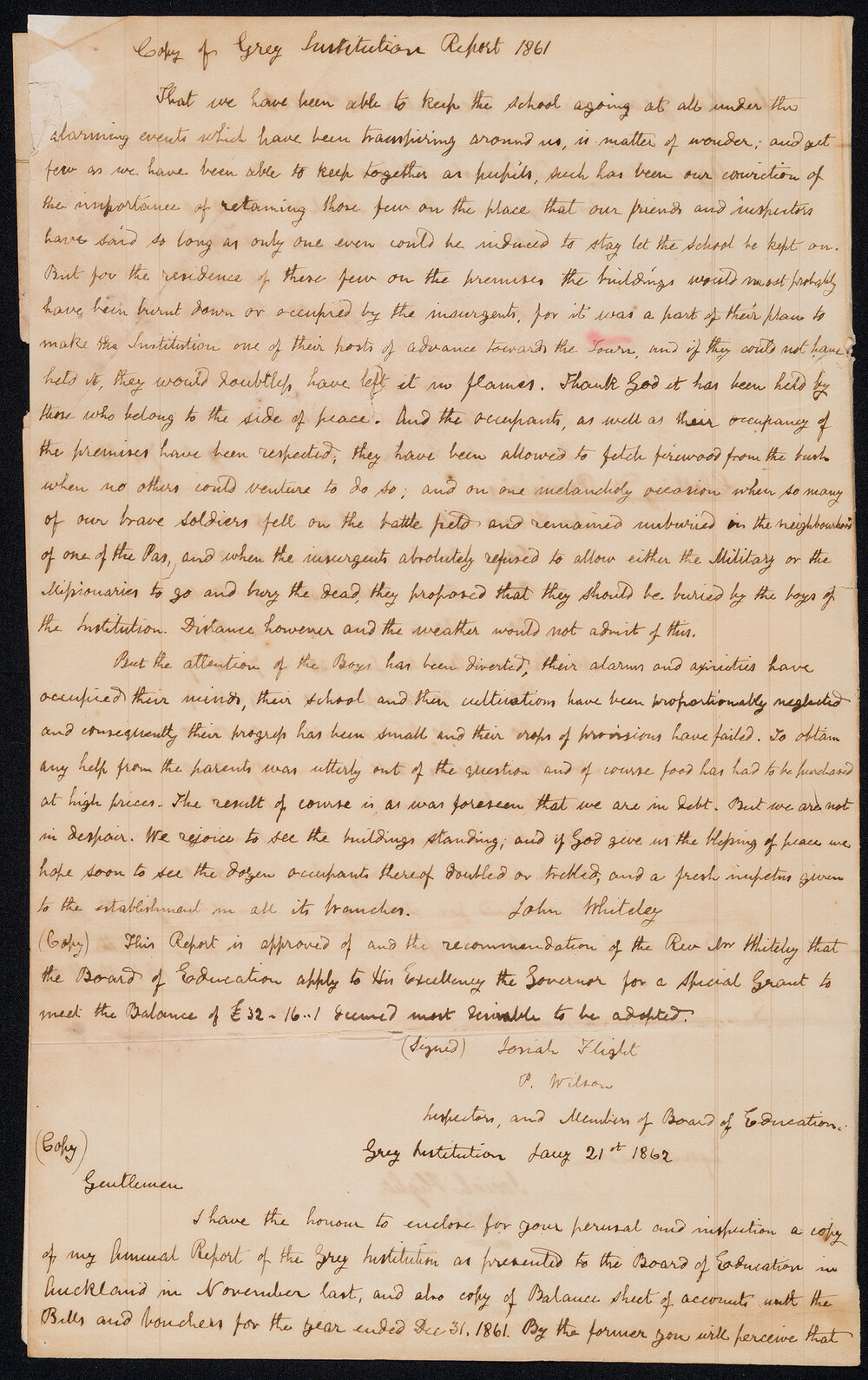 Grey Institution School [Taranaki] Annual Report and Accounts for the Year Ended December 31st 1861