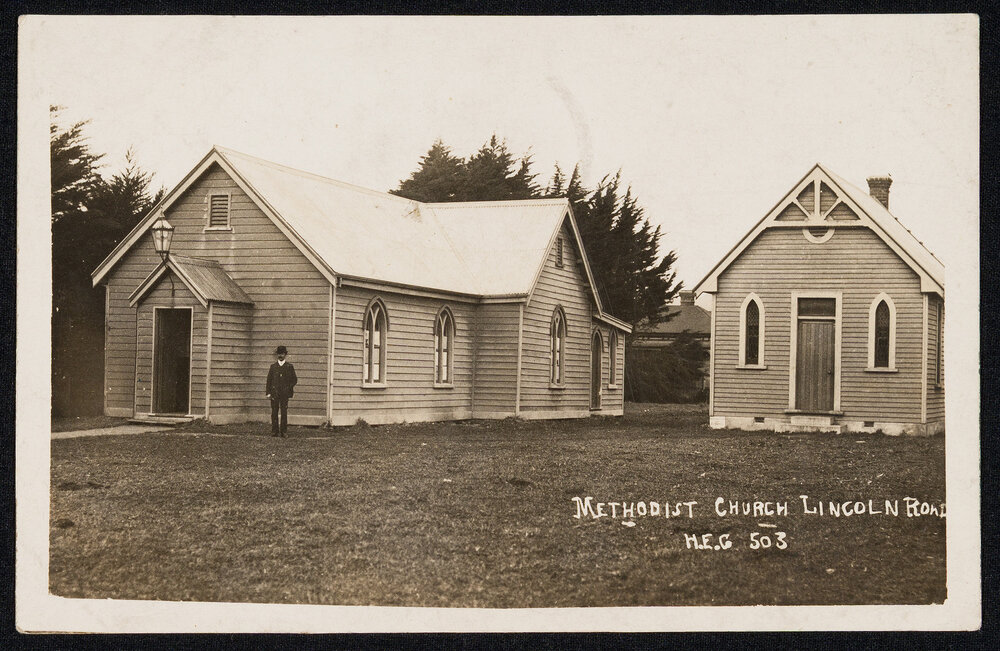 Lincoln Road Methodist Church - Original Church, Fire Damage, and Group Photographs [including Sunday School Teachers and Choir]