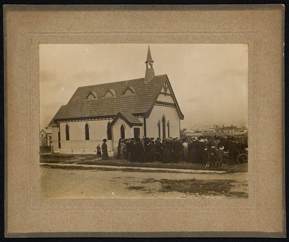 Clarence Street Methodist Church - Original Church, New Brick Church, and Laying the Foundation Stone of [Sunday School] Hall