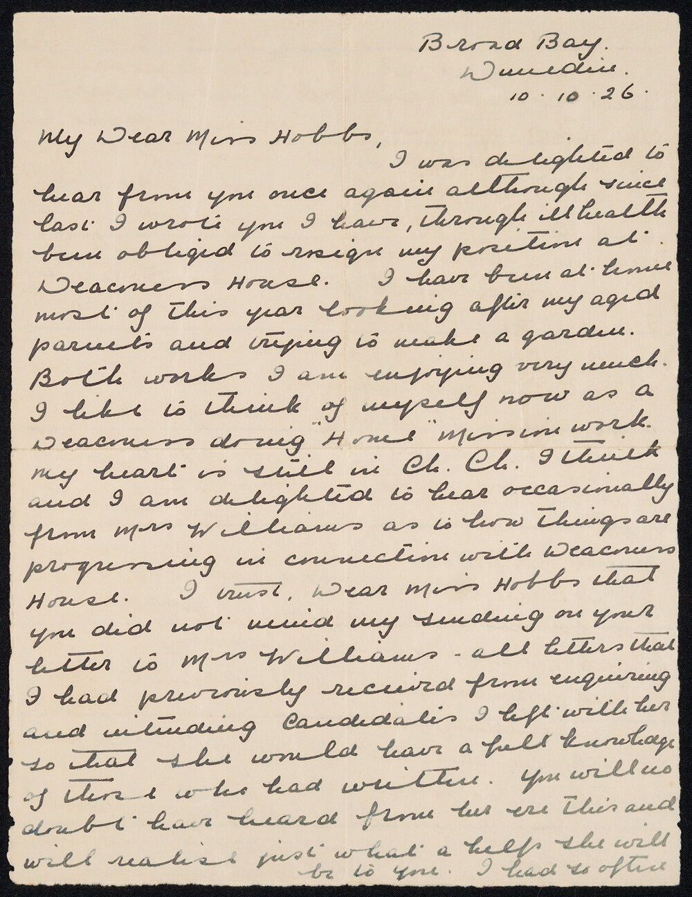 Letter Addressed to Miss Hobbs from Sister Ruth Fawcett