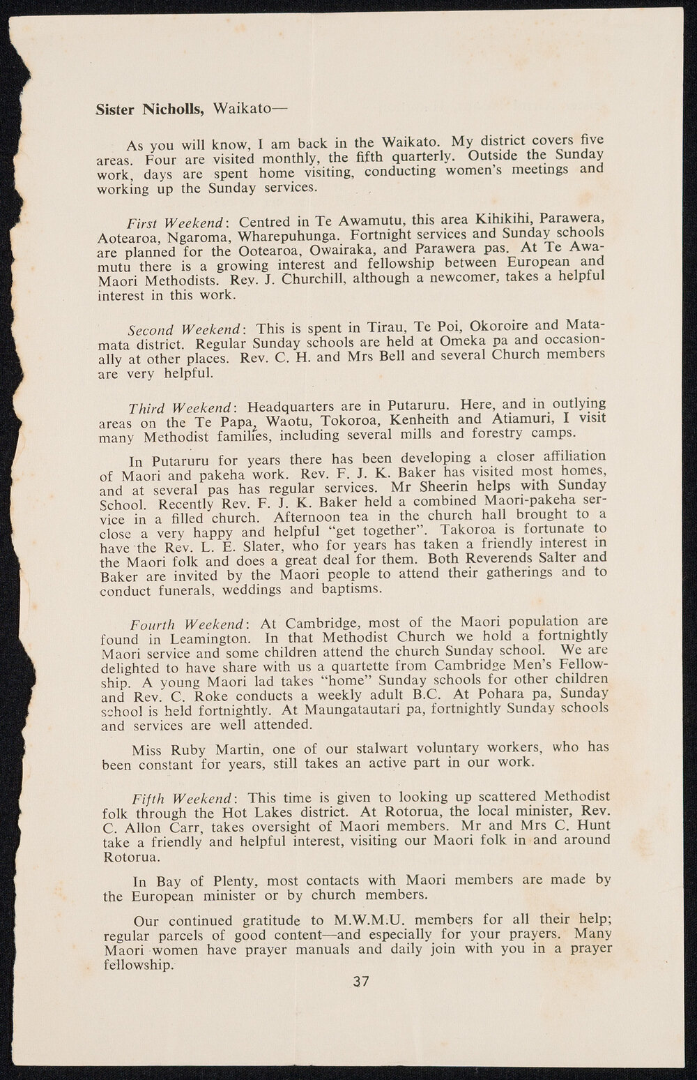 Pages from a Publication Featuring Reports by Sister Nicholls, Sister Hobbs, Sister Wharemaru, and Sister Browne
