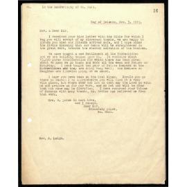 Letter to Rev. S. Leigh from William Hall