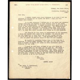Letter to Rev. T. Blandshand from Samuel Leigh