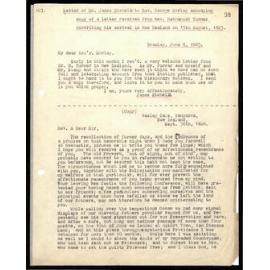 Letter to Rev. George Morley from James Etchells including letter from Rev. Nathaniel Turner