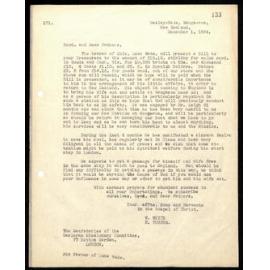 Letter to Secretaries from W. White and N. Turner