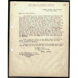 Letter to Secretaries from Nathaniel Turner