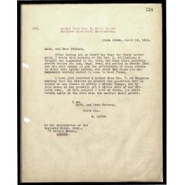 Letter to Secretaries from W. White