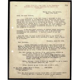 Letter to Secretaries from Rev. John Hobbs