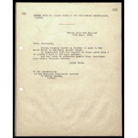 Letter to Secretaries from Mr. James Stack