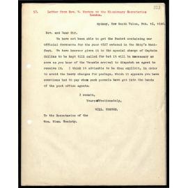 Letter to Secretaries from Rev. W. Horton