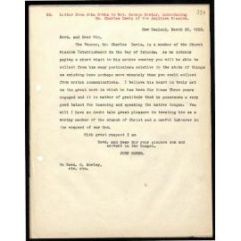 Letter to Rev. George Morley from John Hobbs
