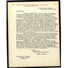 Letter to Rev. George Morley from Rev. Henry Williams